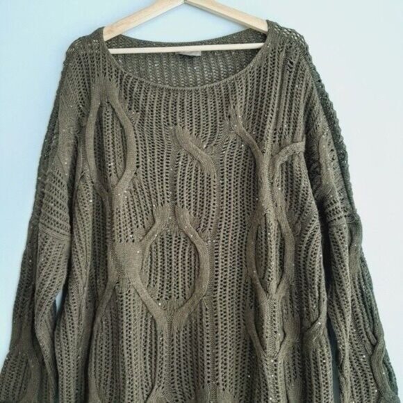 CREA CONCEPT Cable Knit Sweater Tunic Drop Shoulders Relaxed Fit Sz L - Picture 3 of 11